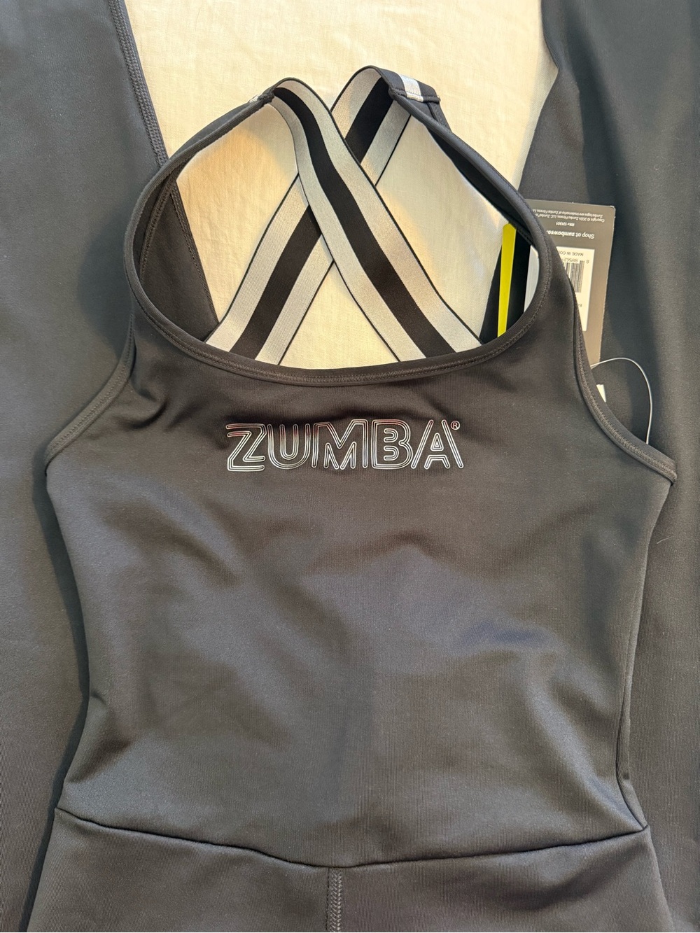 Zumba Fitness Black Jumpsuit with Striped Crossback Straps